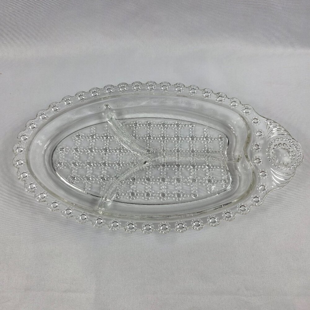 Vintage Hazel Atlas 3-Part Relish Dish Clear Dot & Grid Pattern